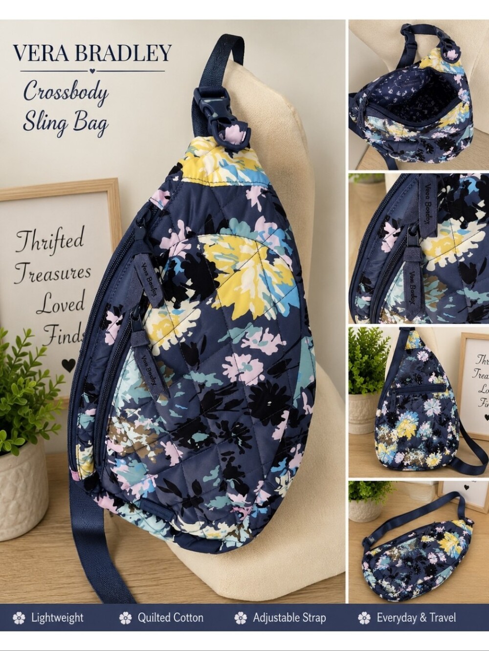 Vera Bradley Ultralight Essential Sling Backpack Chrysanthemum Crush NWOT